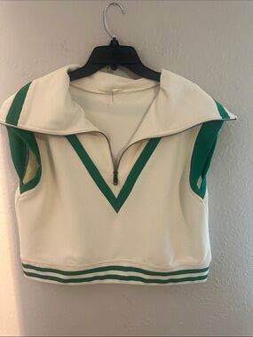 entro Cream Tank with Green V-Trim and Zip Collar
